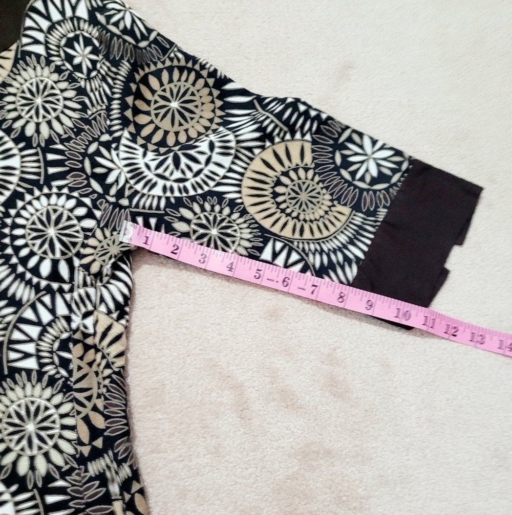 East 5th Women’s XL Tunic Top Brown Beige Black Geometric Print 3/4 Sleeve Linen - Picture 9 of 13